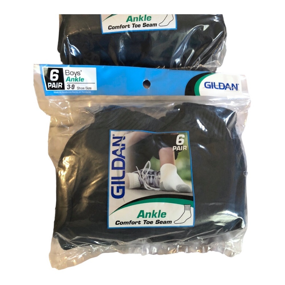 12pairs Gildan Boys’ comfort toe seam black ankle socks, fits shoe size 3-9. new